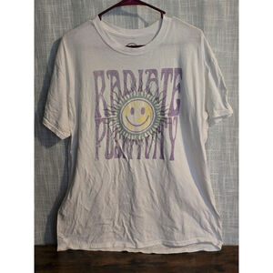 Women's DM Original‎ T-shirt Size L White Smiley Face Graphic Tee